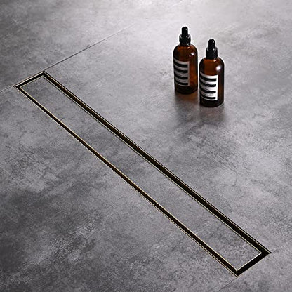 AVSIILE Linear Shower Floor Drain, Brushed Gold 24 Inch 304 Stainless Steel Bathroom Drains Kit, Rectangular Shower Trench Drain with Reversable Tile-in Pattern Drain Cover & Hair Catcher - color: Brushed Gold, size: 24 Inch