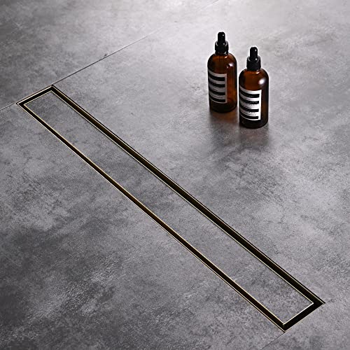 AVSIILE Linear Shower Floor Drain, Brushed Gold 36 Inch 304 Stainless Steel Bathroom Drains Kit, Rectangular Shower Trench Drain with Reversable Tile-in Pattern Drain Cover & Hair Catcher - color: Brushed Gold, size: 36 Inch