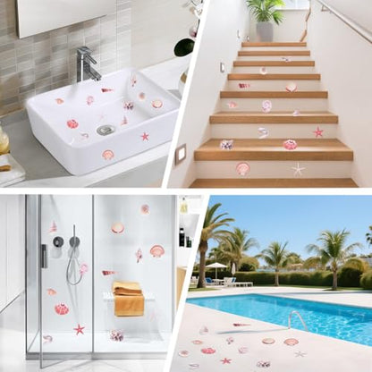 6 Pages Sea Shell Bathtub Non Slip Stickers Bulk Bathtub Sea Stickers with Scraper Adhesive Ocean Animal Slippery Floor Decal for Shower and Bath Tub Home Decorations DIY Crafts Gift Adult - style: Shell 2