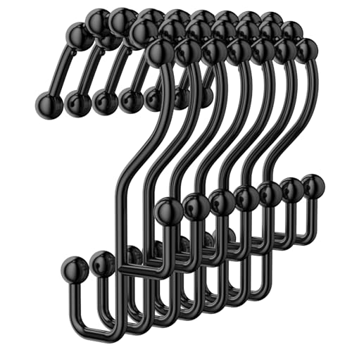 Goowin Shower Curtain Hooks, Metal Shower Curtain Rings Hooks, Black Shower Curtain Hooks Rust Proof, Smooth Gliding Shower Rings for Curtain, Shower Hooks for Shower Curtain Rod, Black-12 Pcs - color: Black, size: Modern