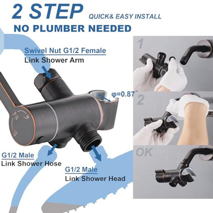 3 Way Shower Diverter Valve with Hand Shower Holder, G1/2 Shower Head Splitter, Shower Arm Diverter, Bathroom Universal Shower System Replacement Part (Oil Rubbed Bronze) - color: Oil Rubbed Bronze