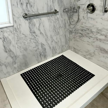 BEMISO Shower Mat Non Slip Bathtub Mat with Suction Cups and Drain Holes 37.4 x15.7 Inch Bath Mat for Tub & Shower.Easy Dry,Easy to Cut,Eco-Friendly - color: Black, size: 37.4 x 15.7 inches
