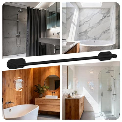 Self Adhesive Towel Bar, Adjustable 16-24" Stick Bath Towel Rack for Bathroom, SUS304 Stainless Steel No Drill Stick on Wall Bathroom Towel Holder for Home, Kitchen (1 Pack Black) - color: Black