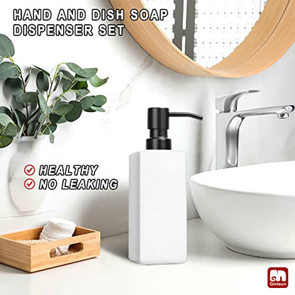 GMISUN White Soap Dispenser, Bathroom Hand Soap Dispenser, Glass Dispenser with Stainless Steel Pump, Kitchen Hand and Dish Soap Dispensers, 12 fl oz/350ml Liquid Refillable Soap and Lotion Bottle - color: White Bottle + Black Pump