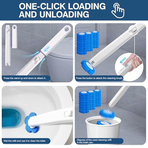 Disposable Toilet Brush with 136 Refills, Toilet Bowl Wand and Holder, White Toilet Cleaning Brush, Toilet Bowl Wand Kit Wall-Mounted, Toilet Brush Refill for Efficient and Deep Scrub Toilet