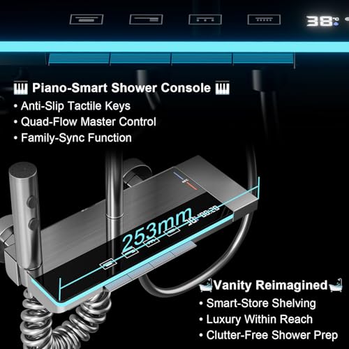 Shower Faucet Sets Complete Thermostatic Shower System Piano-Key Digital Shower Combo Wall Mounted Shower Trim Kit with 11.8" Rain Shower Head,4.5" Shower Head 2 in 1 Handheld Tub Spout (Gray)