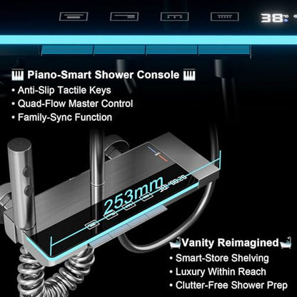 Shower Faucet Sets Complete Thermostatic Shower System Piano-Key Digital Shower Combo Wall Mounted Shower Trim Kit with 11.8" Rain Shower Head,4.5" Shower Head 2 in 1 Handheld Tub Spout (Gray)