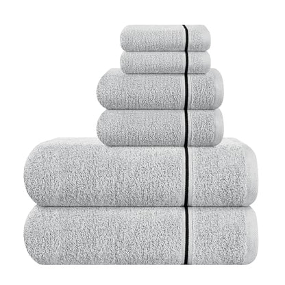 MyOwn Ultra Soft 6 Pack Cotton Towel Set, Contains 2 Bath Towels 28x55 inch, 2 Hand Towels 16x24 inch & 2 Wash Coths 12x12 inch, Ideal Everyday use, Compact & Lightweight - Light Grey - color: Light Grey, size: 6 Piece Set