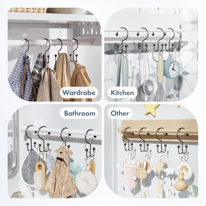 Bathway Shower Curtain Hooks Bronze Shower Curtain Rings, 12 Pcs Double Hook Shower Curtain Hooks Rings Shower Curtain Hangers Rust Proof, Metal Shower Hooks for Bathroom Shower Curtain Rod - color: Bronze, style: Minimalist