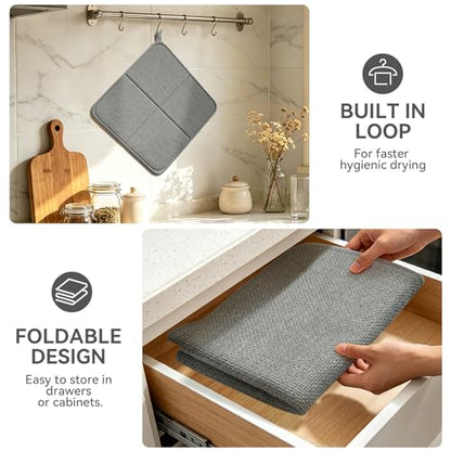 Dish Drying Mat for Kitchen Counter, Absorbent Dish Mat，Grey 16x24 | Ultra Absorbent & Fast Drying, Machine Washable Foldable Kitchen Drying Dry Pad for Countertops, Sinks, Draining Racks - size: 16" x 24"