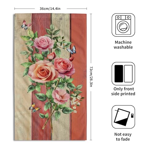 Giwawa Retro Rose Hand Towel Set Abstract Mid Century Kitchen Towel for Home - color: Retro Rose Red, size: 28.3" x 14.4"(Pack of 2)
