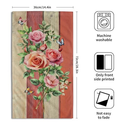 Giwawa Retro Rose Hand Towel Set Abstract Mid Century Kitchen Towel for Home - color: Retro Rose Red, size: 28.3" x 14.4"(Pack of 2)