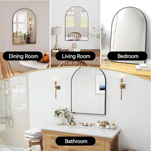 SCWF-GZ 36x24 Arch Mirror Rectangle Full Length Wall Mounted Hanging or Against Wall Metal Aluminium Alloy Frame Dressing Make-up Mirrors for Entryway Bedroom Bathroom Living Room 36 24 inch Black | HD Crystal Clear No distortion Tempered Glass,Make-Up Va