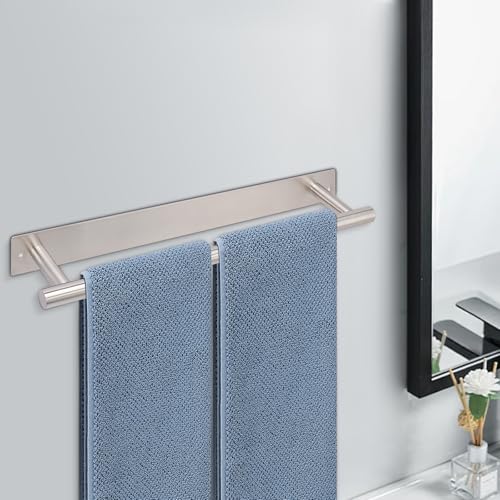 Self Adhesive Towel Bar, 16 Inch Round Towel Racks for Bathroom Wall Mounted SUS304 Stainless Steel Towel Hanger for Kitchen, No Drill or Screw-Mounted Towel Holder (Brushed Nickel) - color: Brushed Nickel