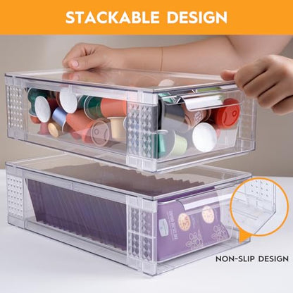 6 Pack Clear Stackable Storage Drawers, 3.95" H Easily Assemble Acrylic Organizer Bins - Multi-Use for Make up, Closet, Pantry, Bathroom, Medicine, Kitchen Cabinet & Undersink Organization - size: 6 Pack