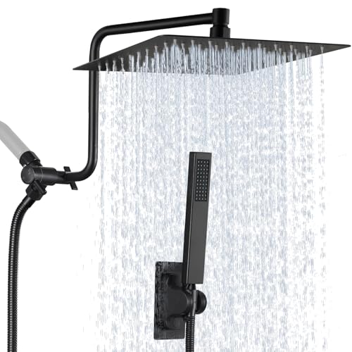 10" Metal Rain Shower Head with Handheld Spray Combo, 3 Settings Shower Diverter, Stainless Steel Handheld Shower Wand, Adjustable Extension Arm, 71 Inches Extra Long Hose - Matte Black
