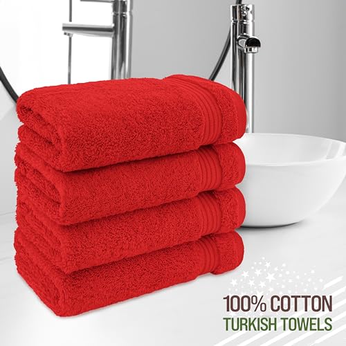 American Veteran Towel, Hand Towels for Bathroom Set of 4, 100% Cotton Turkish Hand Towel Sets, Soft Hand Face Towels, Red Hand Towels - color: Red