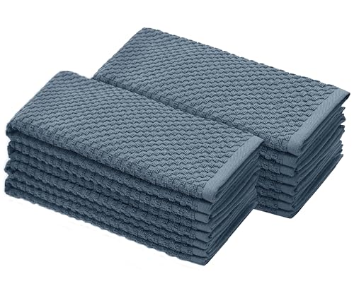 COTTON CRAFT Amazing Kitchen Towels - 8 Pack 100% Cotton Waffle Terry Towel | Blue - 16x28 inch Euro Café Waffle Weave Dish Towels - Soft Absorbent Quick Dry Low Lint Reusable Pantry Bar Cleaning Cloth - color: Blue, size: 8 Pack