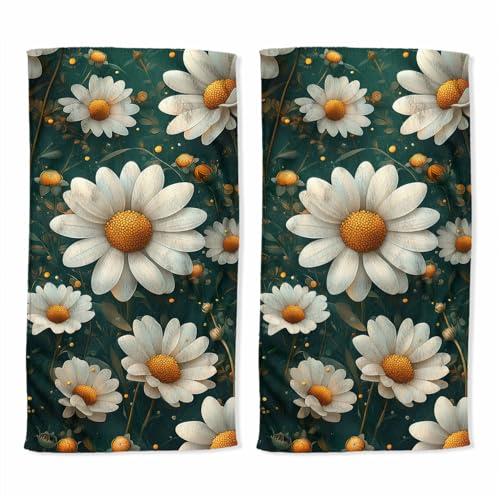 Daisy Hand Towel Set of 2 Grass Colorful White Yellow Absorbent Bath Towels Soft Breathable Bathroom Towel for Kitchen Hotel Spa Decor Gift 14x28 inch - color: Daisy