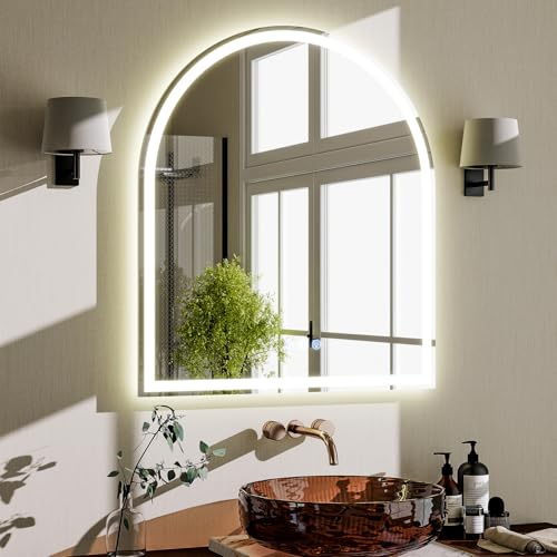 BEAUTYPEAK 34x30 LED Arch Bathroom Mirror with Lights, Backlit + Front Lit | Anti-Fog, Dimmable, Lighted Bathroom Vanity Mirror for Wall, 3 Colors, Memory Function, Tempered Glass, Shatter-Proof - color: White-arched, size: 34"L x 30"W