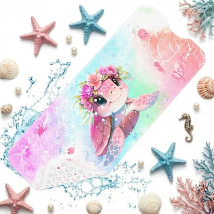 Cute Pink Sea Turtle Bathtub Shower Mat Marine Life Ocean Flower Non-Slip Tub Mat Extra Long Bath Floor Mats 40X16 Inch Machine Washable for Bathroom Tub Bath Mat for Toddler and Baby - color: Pink Sea Turtle
