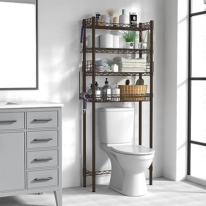 Hodonas Over Toilet Storage Shelf, Espresso, 26.97" x 9.84" x 67.32" | Sturdy Carbon Steel, 4 Tiers, Adjustable, Freestanding, Stable, Easy to Assemble, Over the Toilet for Storage in Bathroom - color: Espresso-4 Tier