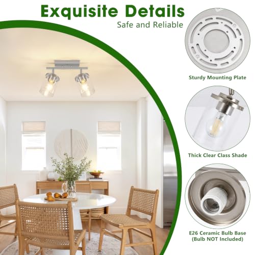 FadimiKoo 2-Lights Brushed Nickel Kitchen Track Lighting Fixtures Ceiling Mount, Adjustable Hallway Light Fxitures with Clear Glass Shade, Modern Spotlight Fixtures for Living Room Foyer Stairway - color: Brushed Nickel, size: 2-Lights