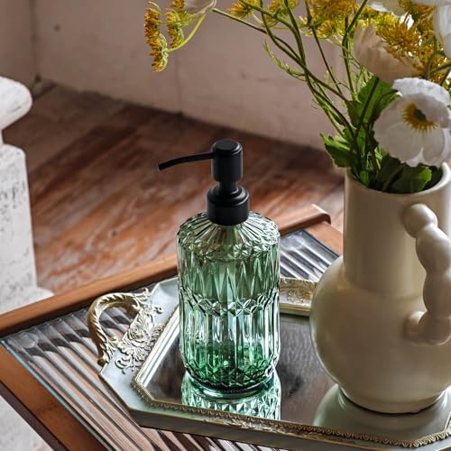 JASAI 18 Oz Blue Soap Dispenser with Black Rust Proof Pump | Refillable Kitchen soap Dispenser with Thick Glass, Soap Dispenser Bathroom for Hand soap, Dish Soap, Lotion, Liquid Soap - color: Green-black Pump, size: 1Pack