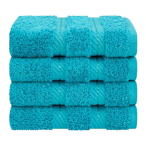 American Soft Linen 100% Cotton Luxury Turkish Towels, 4 PC Washcloth Set | Soft Absorbent Quick Dry OEKO Tex Standard 100 Certificated Durable Machine Washable Premium Hotel Quality - color: Aqua Blue, size: 13"x13"