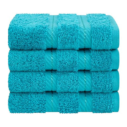 American Soft Linen 100% Cotton Luxury Turkish Towels, 4 PC Washcloth Set | Soft Absorbent Quick Dry OEKO Tex Standard 100 Certificated Durable Machine Washable Premium Hotel Quality - color: Aqua Blue, size: 13"x13"
