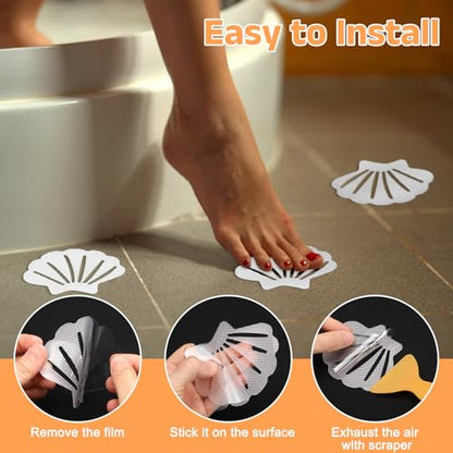 uxcell 30pcs Non-Slip Bathtub Stickers, Anti-Slip Shower Stickers Showers Treads Shell Shaped Appliques with 2 Pcs Scraper for Bath Tub Shower Stairs, Black - color: Black