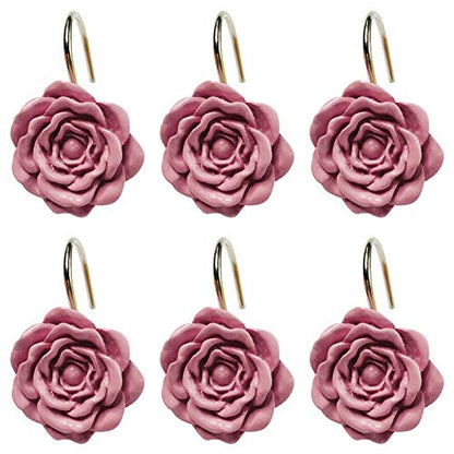Twofishes Pink Rose Shower Curtain Hooks Set of 12 Pink Rose Flower Shower Rings Pack of 12