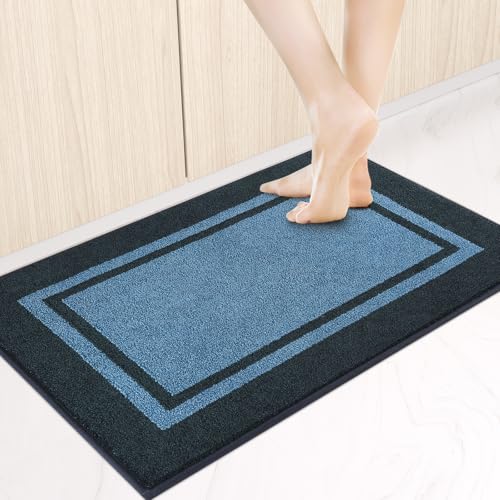 anllugs Kitchen Rugs 24" x 36", Non-Slip Machine Washable Kitchen Runner Rugs Floor Mats, Absorbent Comfort Standing Mats for Kitchen, Sink, Laundry and Hallway, Light Blue & Navy - color: Light Blue & Navy, size: 24" X 36"