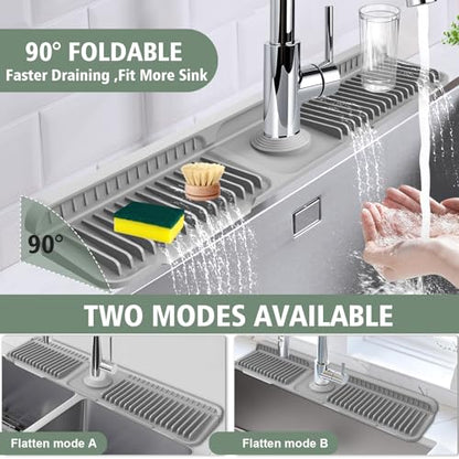 24-Inch Kitchen Sink Splash Guard Mat | 7° Slope for Fast Self-Draining | Snap-Lock Design | Universal & Cuttable Silicone Faucet Mat Gray - color: Gray, size: 24" x 5.5"