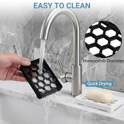 Honeycomb Silicone Soap Dish, Self Draining Soap Holder with Raised Grid Design, Non Slip Soap Saver Tray, Quick Dry Soap Dish for Bathroom Kitchen Sink Shower, Black & White - color: Black & White