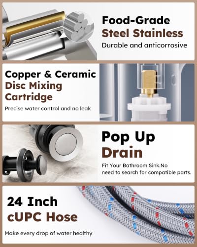 WOWOW Waterfall Centerset Brushed Nickel 4 inch Bathroom Faucet 3 Hole - color: Brushed Nickel