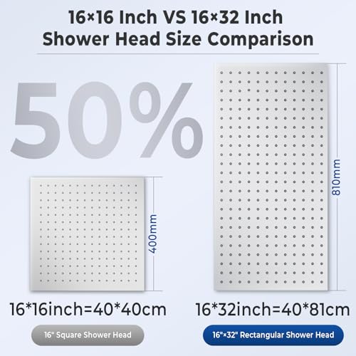 Dual Shower Heads System 16"x32" Ceiling Mount Rainfall and 6" Wall Mounted Shower Heads with 6 body Jets Thermostatic Shower Valve Full Body Shower System,Brushed Nickel - color: Brushed Nickel