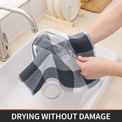 Homaxy Cotton Check 6 Pack Dish Cloths, 12" x 12", White & Dark Grey | Waffle Weave, Plaid, Super Soft and Absorbent Dish Rags, Quick Drying, Multi-Purpose - color: White & Dark Grey, size: 12 x 12 - 6 Pack