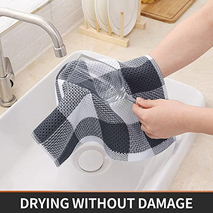Homaxy Cotton Check 6 Pack Dish Cloths, 12" x 12", White & Dark Grey | Waffle Weave, Plaid, Super Soft and Absorbent Dish Rags, Quick Drying, Multi-Purpose - color: White & Dark Grey, size: 12 x 12 - 6 Pack