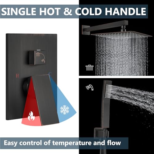 Aolemi Shower Faucet Set with Handheld Oil Rubbed Bronze 16 Inch Head | Pressure Balance Shower Valve and Trim Kit,SUS304 Rain Head and Handle System,All Metal,Wall Mount,Bathroom,Handheld Spray - color: Bronze, size: 16 Inch Wall Mount Shower Head