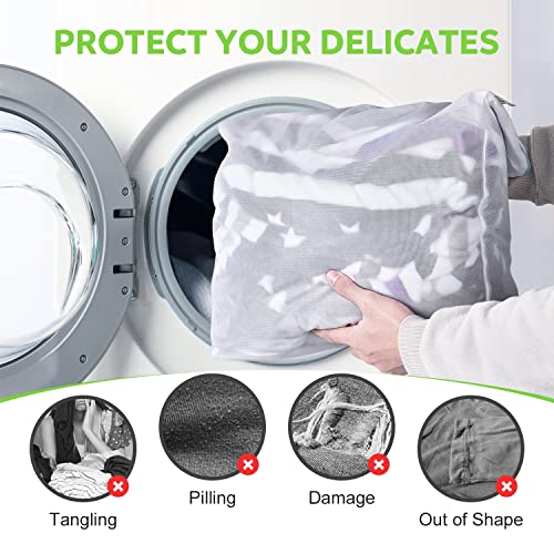 OTraki 2 Pack Large Mesh Laundry Bag with Handles 16x20 inch, White | Hanging Lingerie Bag Mesh Laundry Bags Delicates Hanging Laundry Washing Machine Zipper for Coat Sweater Sock Sheet - size: 16 x 20 inch