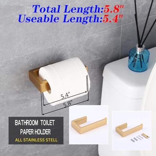 GERZWY Bathroom Accessory 3-Piece Set SUS 304 Stainless Steel Toilet Paper Holder Towel Ring Towel Hooks Wall Mount Gold Finished HG1708-3BE - color: Gold