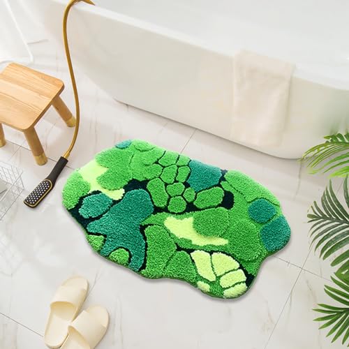 Cute Moss Bathroom Rugs Shaggy Washable Green Moss Bath Mat for Bathroom Non Slip Absorbent Bath Rugs for Shower, Tub, Sink, Toilet, Entry Way, 31''×20'' - color: Green Moss Rug 1