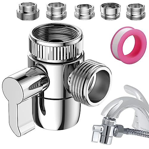 Faucet Diverter Valve with Aerator, 3-Way Diverter Valve for Hand Held Shower, Sink Faucet Splitter for Kitchen and Bathroom, with M22/M24/M26/F28/G1/2" Adapters - color: Sliver with 5 Adapters