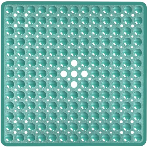 Square Shower Mat Bathtub Bath Mat Non Slip Mars Green 21"x21" | Shower Mats for Inside Shower Tub, Shower Stall Mats for Bathroom Floor, With Suction Cups Drain Hole Easy Washable, BPA-Free - color: Marrs Green, size: 21" x 21" (Square)