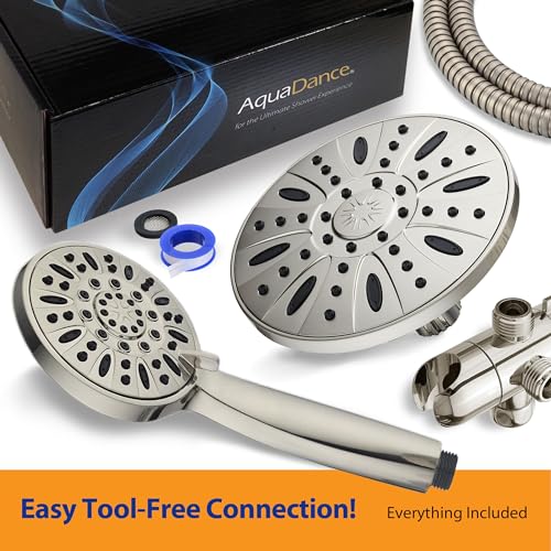 AquaDance 7" Premium High Pressure 3-way Rain & Handheld Shower Head Combo | Enjoy Luxury 7-inch Showerhead & 6-mode Hand Shower Separately or Together! Premium Stainless Steel Hose - Nickel - color: Satin Nickel, size: 2.5 Gallons Per Minute