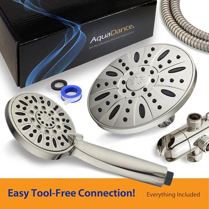AquaDance 7" Premium High Pressure 3-way Rain & Handheld Shower Head Combo | Enjoy Luxury 7-inch Showerhead & 6-mode Hand Shower Separately or Together! Premium Stainless Steel Hose - Nickel - color: Satin Nickel, size: 2.5 Gallons Per Minute