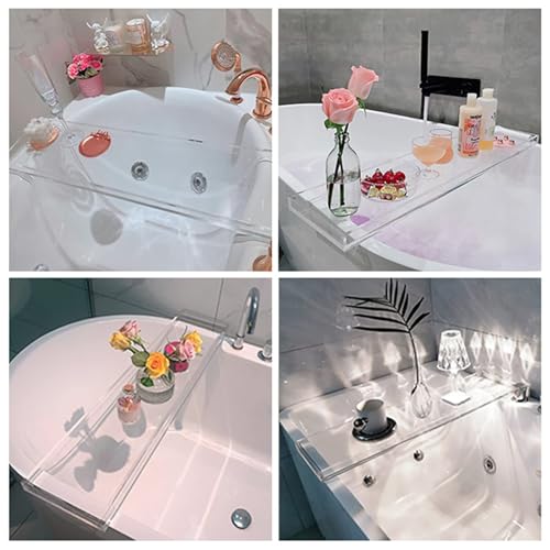 Bathtub Tray Table, Clear Acrylic, Anti-Slip Bath Caddy, 32.3 * 7.87 * 1.18in - size: 32.3" x 7.9" x 1.2"
