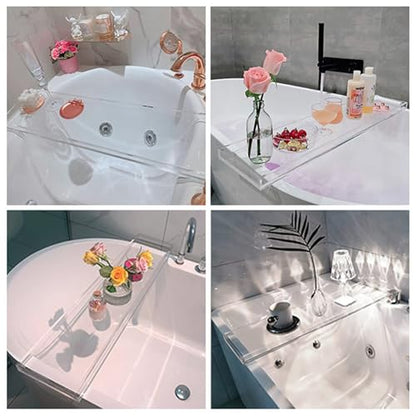 Clear Acrylic Bathtub Tray – Waterproof & Stylish Bath Caddy | Luxury Tub Tray for Relaxation (29.9" x 7.87" x 1.18") - size: 29.9" x 7.9" x 1.2"