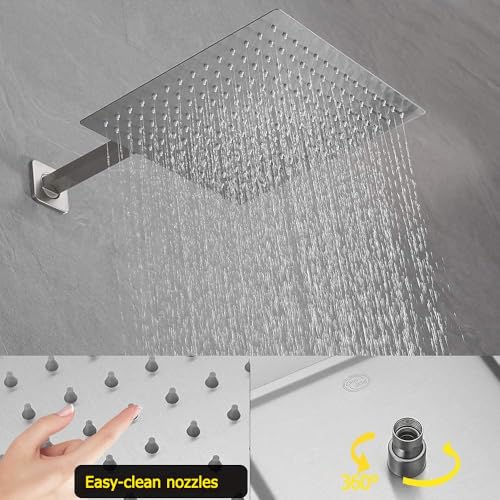 Brushed Nickel Shower System 16 Inch Bathroom Luxury Rain Mixer Shower Combo Set Wall Mounted Rainfall Shower Head and Handheld System Shower Faucet Set Rough-in Valve Body and Trim Kit - color: Brushed Nickel, size: 16 Inch